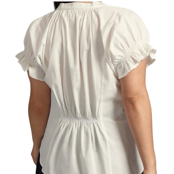 PILCRO ANTHROPOLOGIE The Tatum Flutter Sleeve Henley Blouse White Poplin NWT - Picture 3 of 10